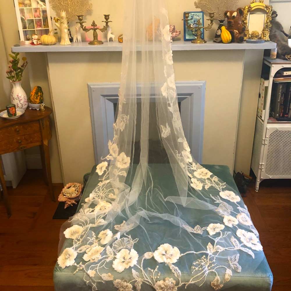 Floravere Cathedral length floral appliqué veil